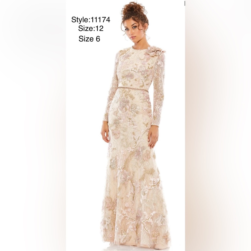 Floral embroidered lace trumpet gown
